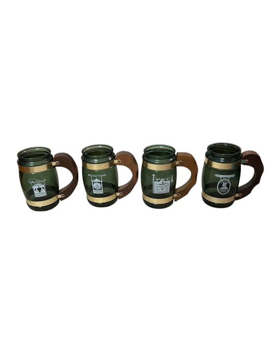 siesta ware Other - Vintage Siesta Ware Green Glass Tavern Mugs Set of 4 Wood Handles